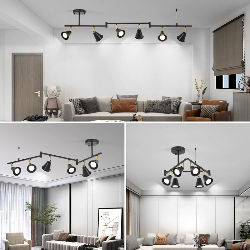SEEBLEN 6-Light Modern Track Lighting Fixtures Ceiling, Flexible Foldable Arm and Rotatable Light Head,Black Kitchen Track Lighting for Kitchen Islands, Dining Rooms, Bars, Closets, Workbenches. - Image 5